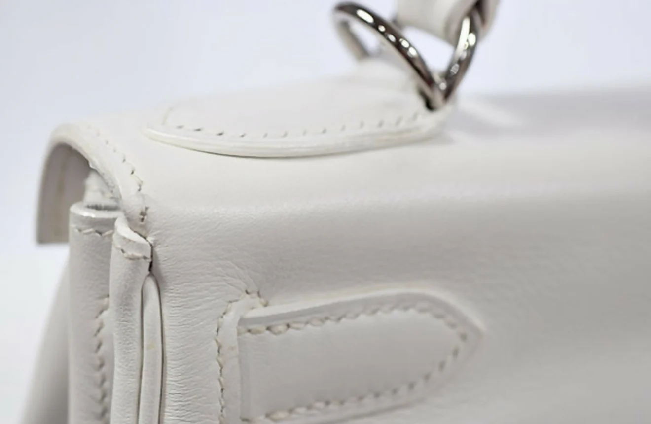 Hermes Kelly 28 white leather with green fabrics Phw - Image 6