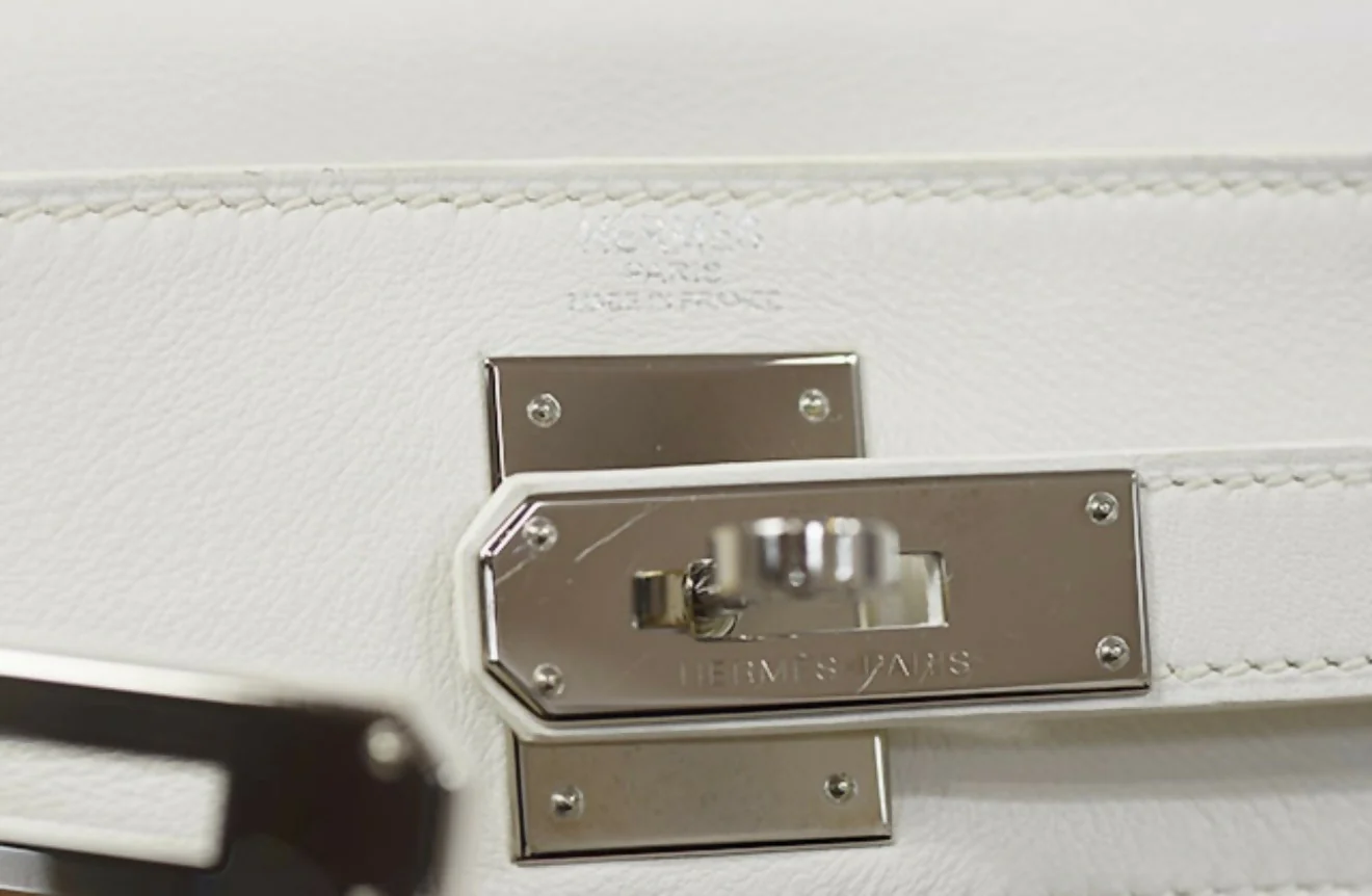 Hermes Kelly 28 white leather with green fabrics Phw - Image 8