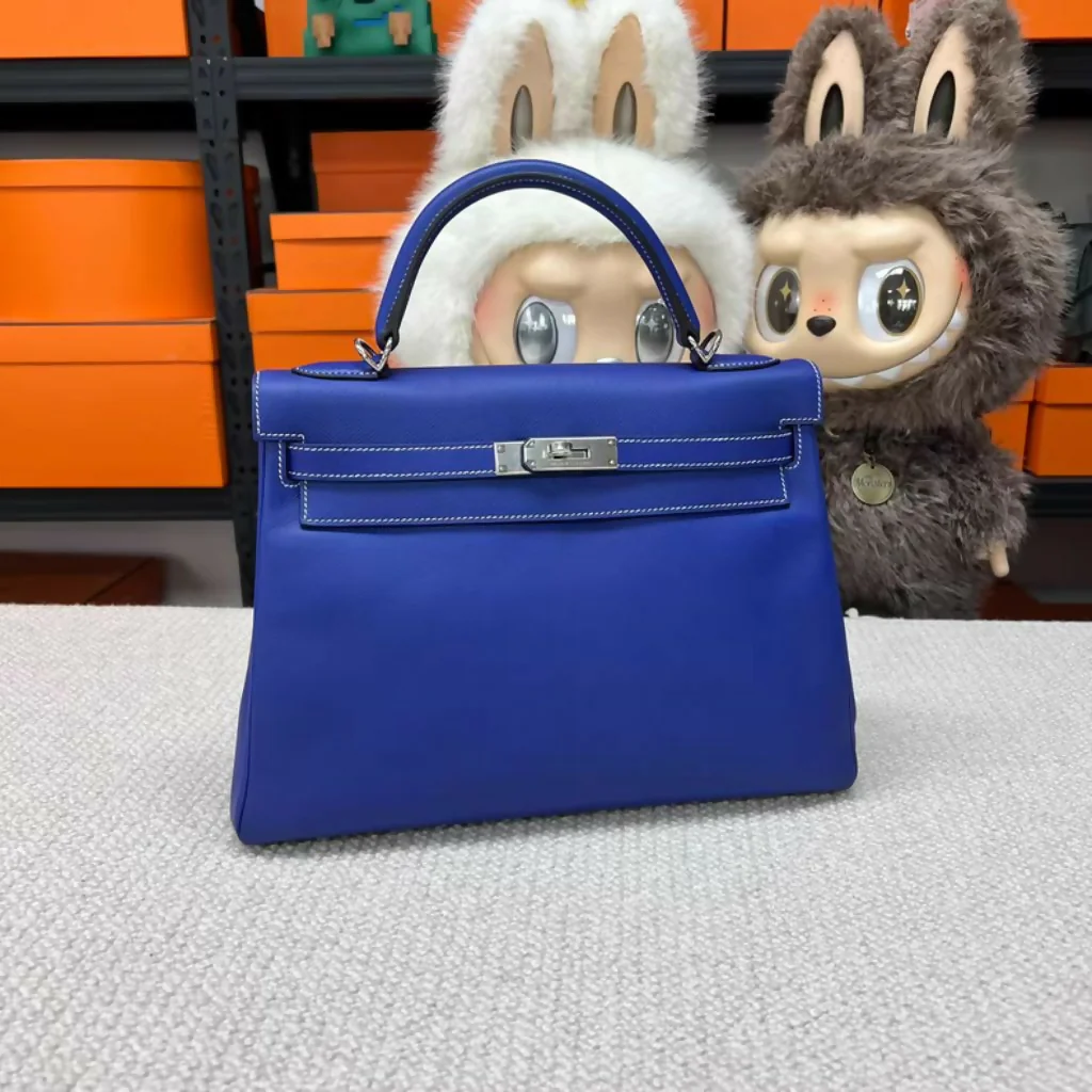 Hermès Kelly 32 Blue Electric Epsom Leather Palladium Hardware