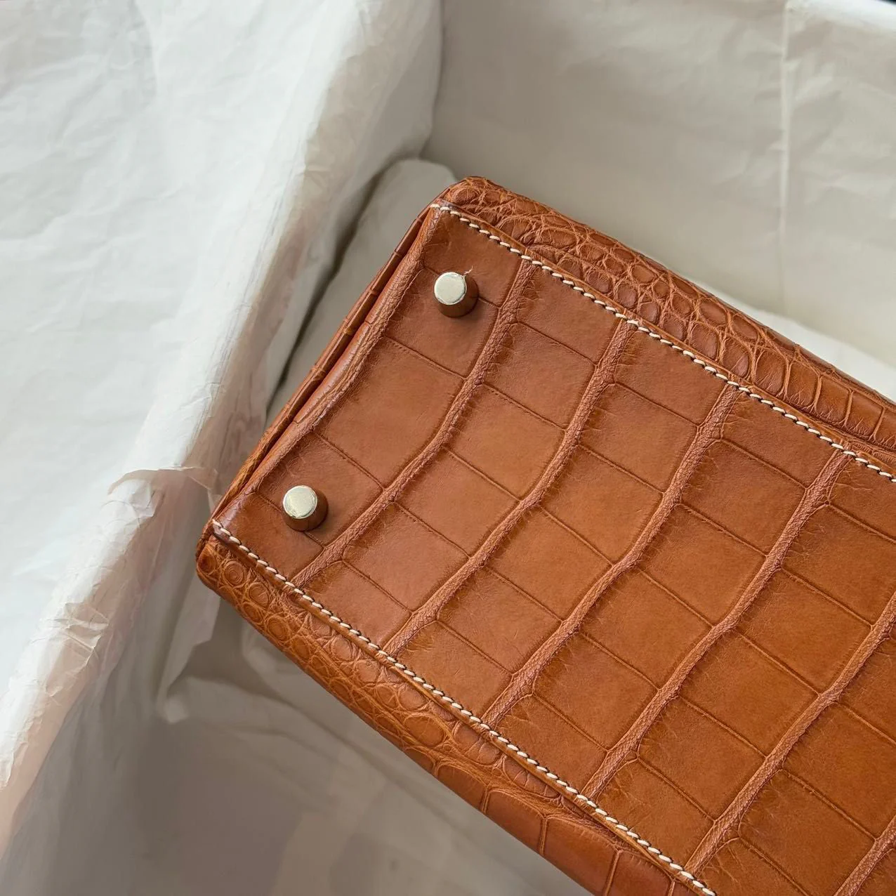 Hermes Kelly 32 Matte Crocodile Fauve Barenia Leather palladium hardware - Image 10