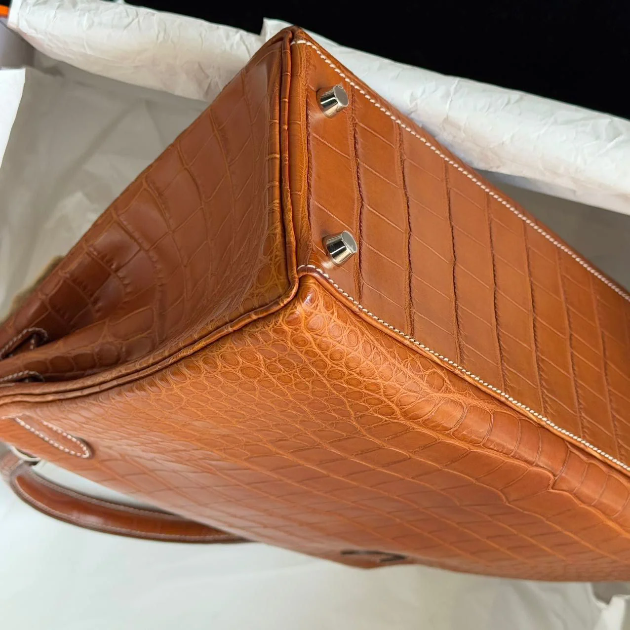 Hermes Kelly 32 Matte Crocodile Fauve Barenia Leather palladium hardware - Image 11