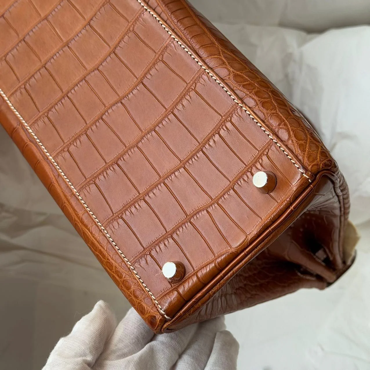 Hermes Kelly 32 Matte Crocodile Fauve Barenia Leather palladium hardware - Image 2