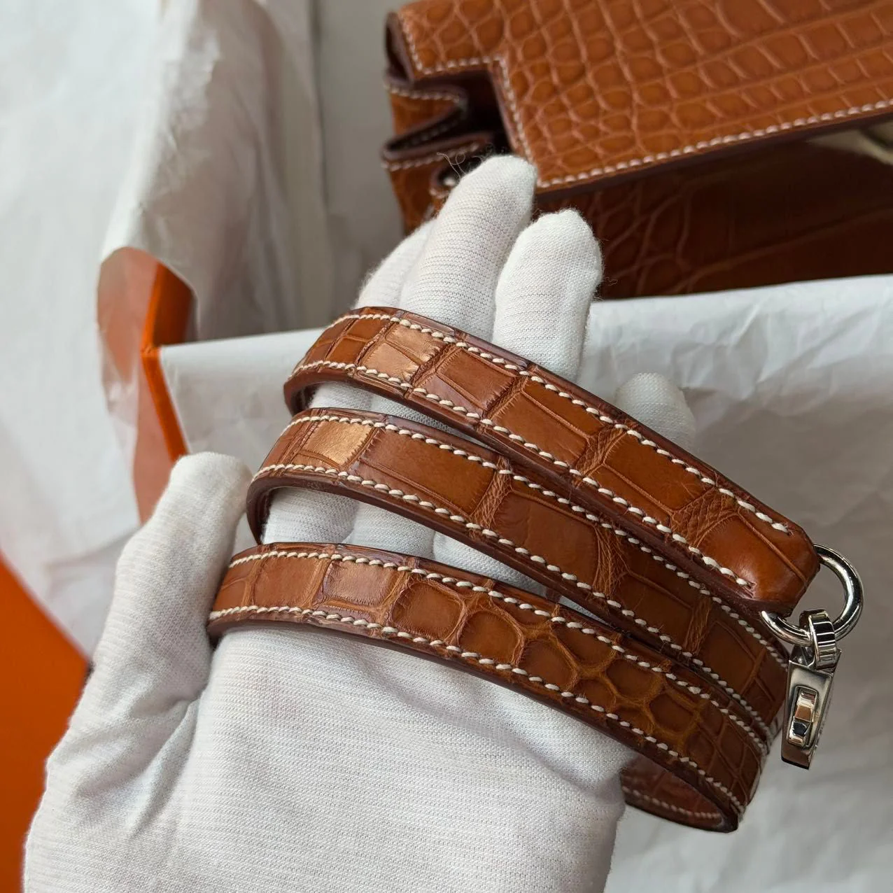 Hermes Kelly 32 Matte Crocodile Fauve Barenia Leather palladium hardware - Image 21