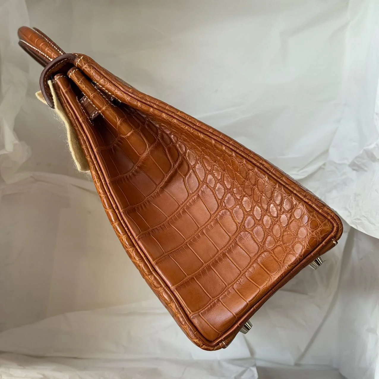 Hermes Kelly 32 Matte Crocodile Fauve Barenia Leather palladium hardware - Image 6
