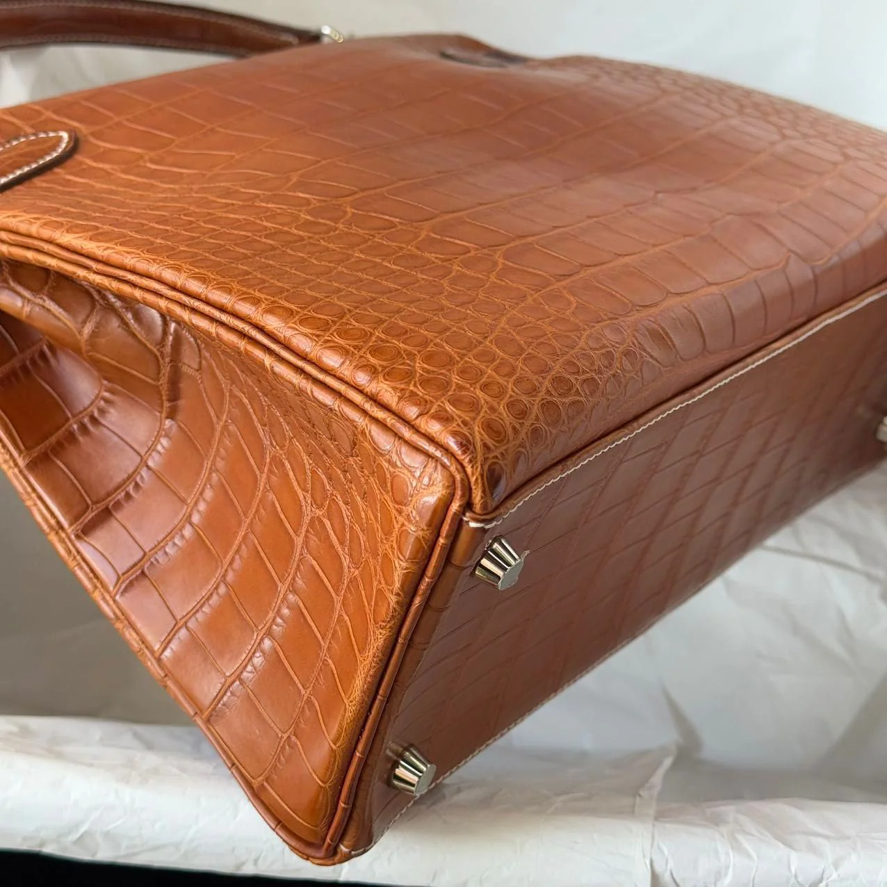 Hermes Kelly 32 Matte Crocodile Fauve Barenia Leather palladium hardware - Image 7