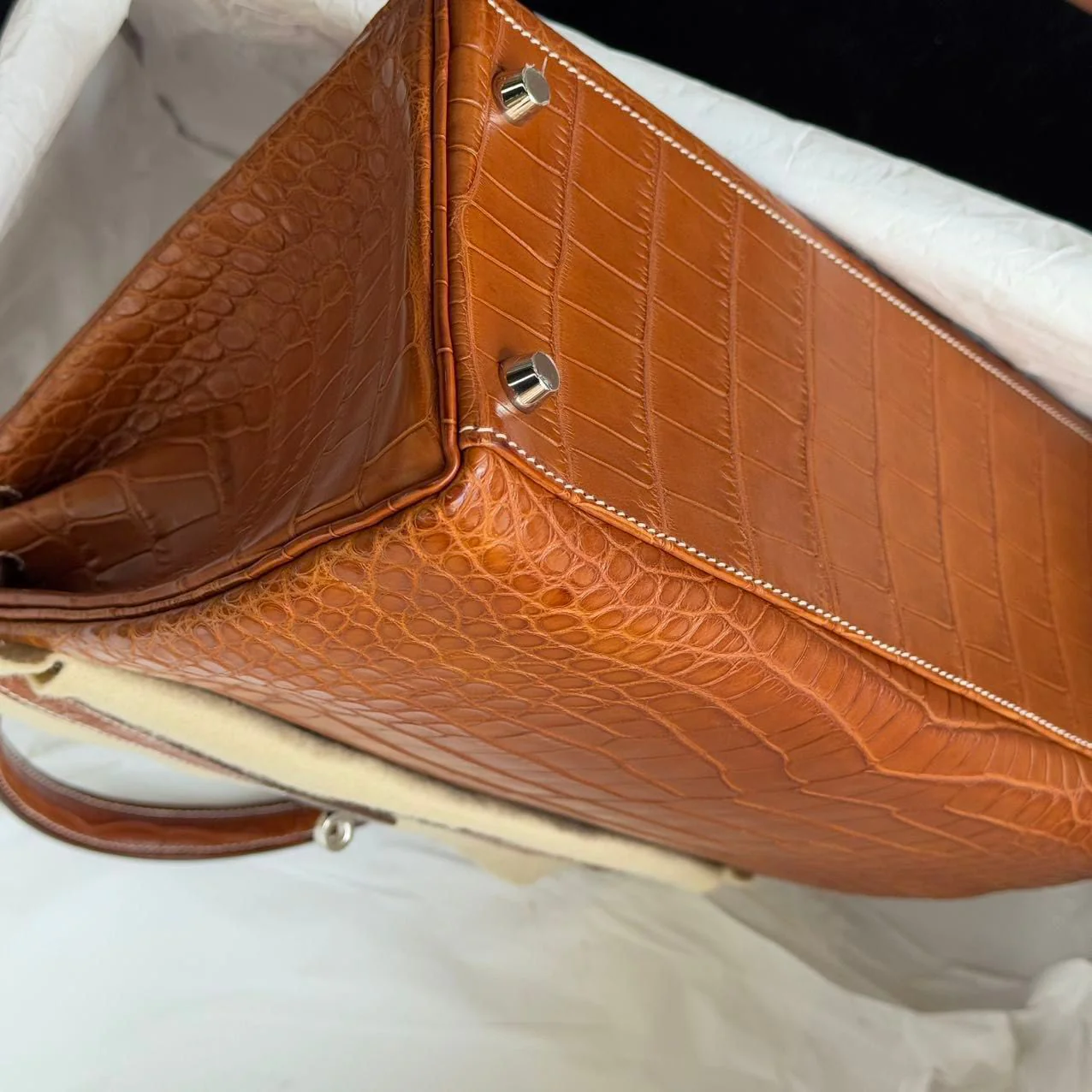 Hermes Kelly 32 Matte Crocodile Fauve Barenia Leather palladium hardware - Image 9