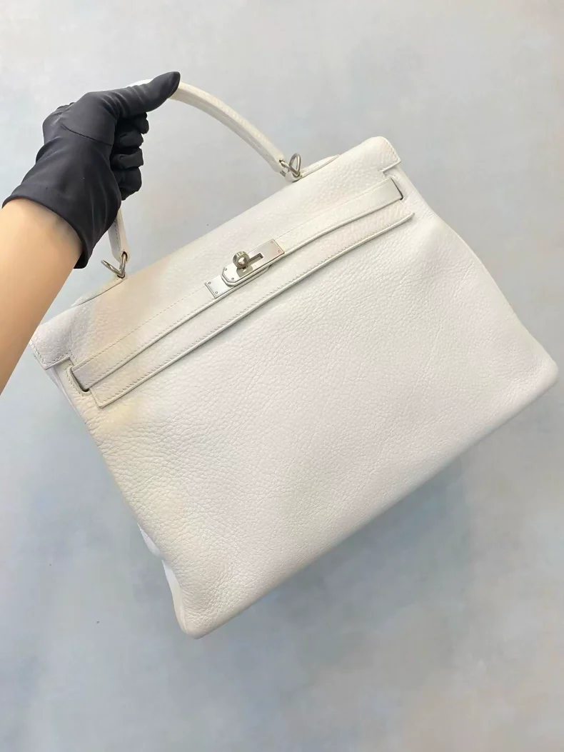 Hermes Kelly 35 01 pure white togo leather brushed palladium hardware - Image 3