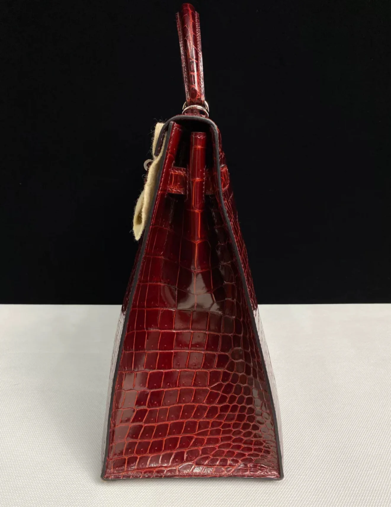 Hermes Kelly 35 Burgundy Shiny Crocodile Porosus Gold Hardware - Image 5