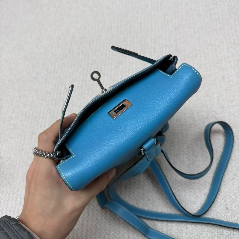 Hermes Kelly Ado PM denim blue Evercolor leather palladium hardware - Image 3