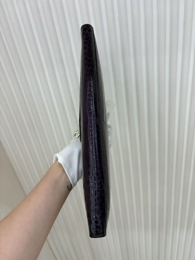 Hermes Kelly cut purple prunoir shiny crocodile palladium hardware - Image 3