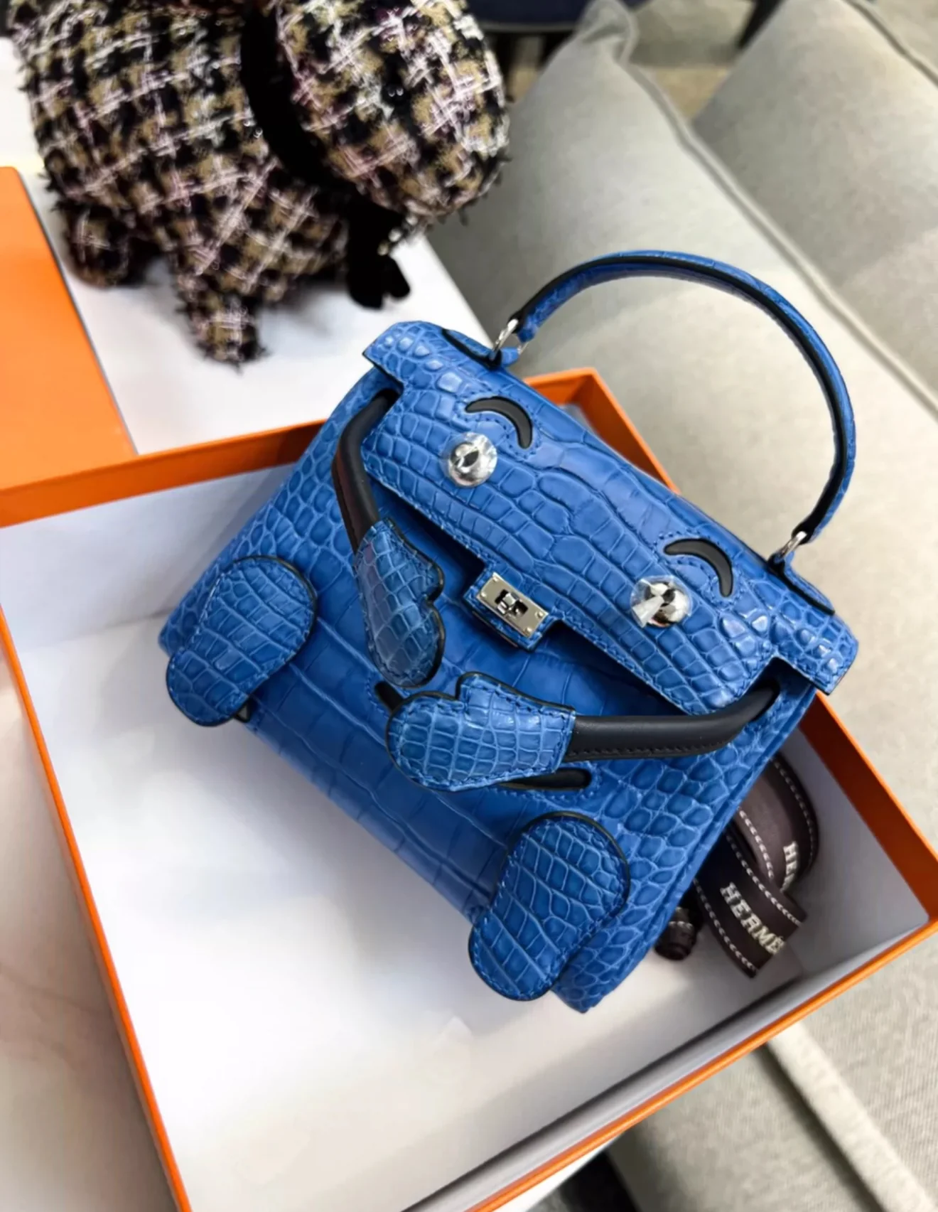 Hermes Kelly Doll Bleu Electric Matte Alligator & Black Swift Leather Palladium Hardware - Image 2