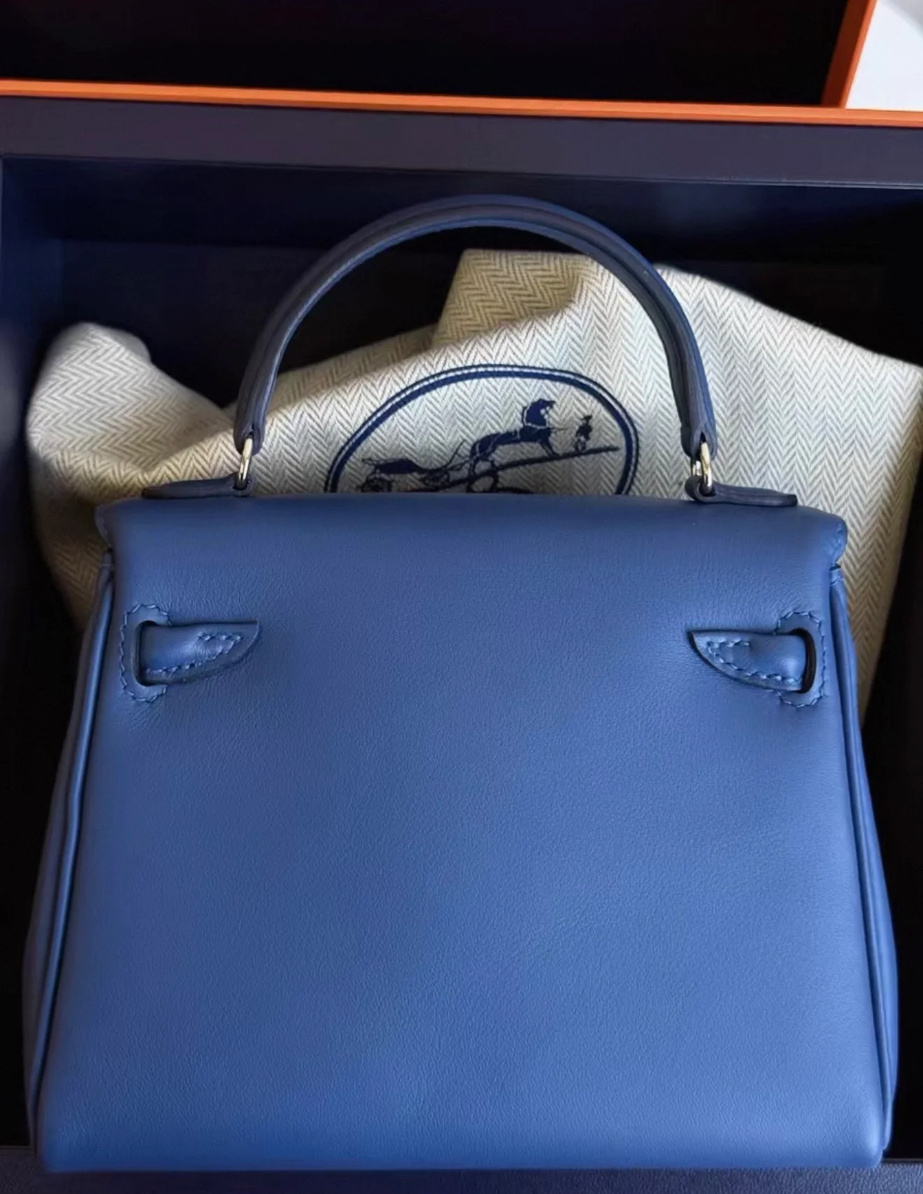 Hermès Kelly Doll Blue/Black Swift leather palladium hardware - Image 2