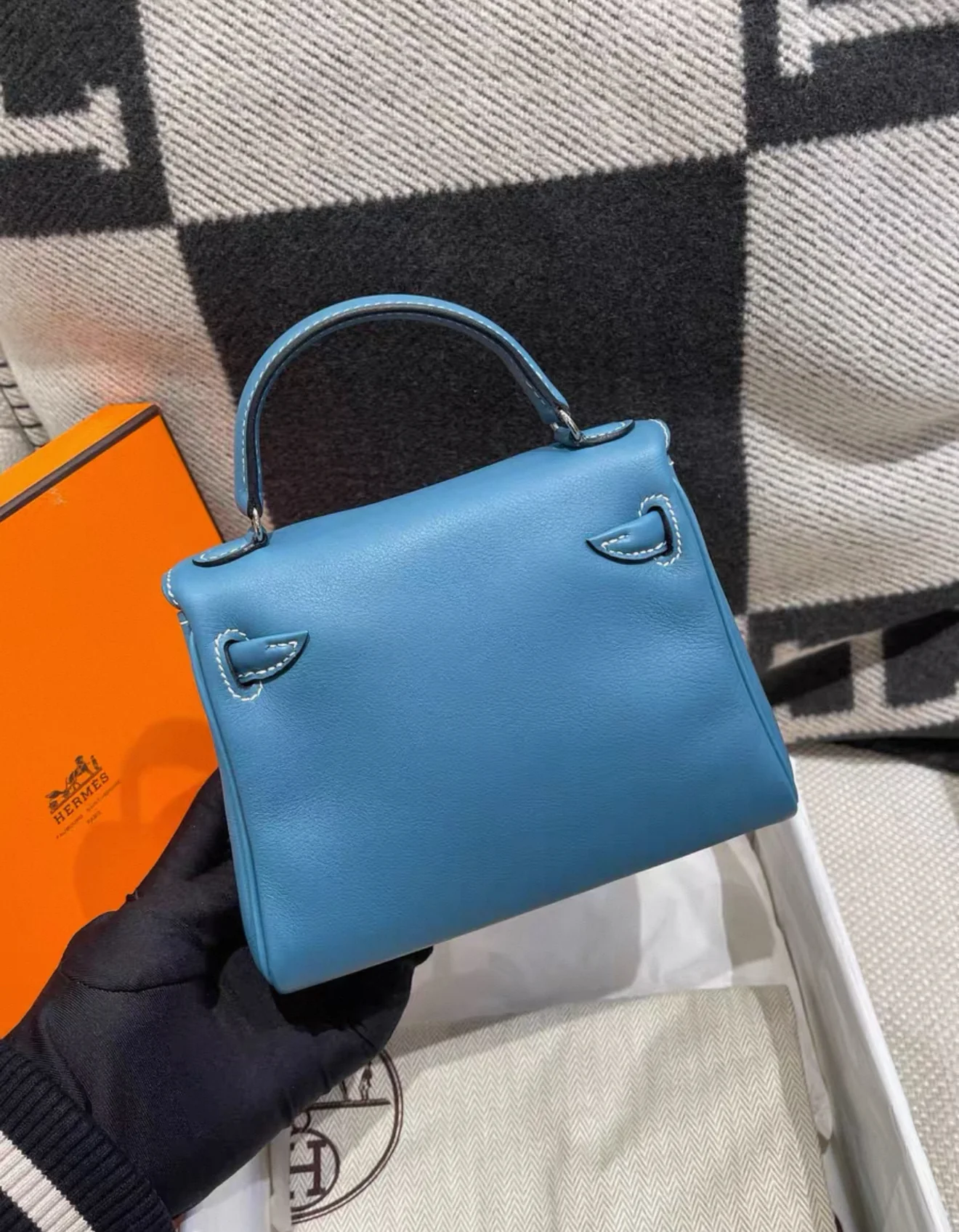Hermès Kelly doll blue denim swift leather palladium hardware - Image 3