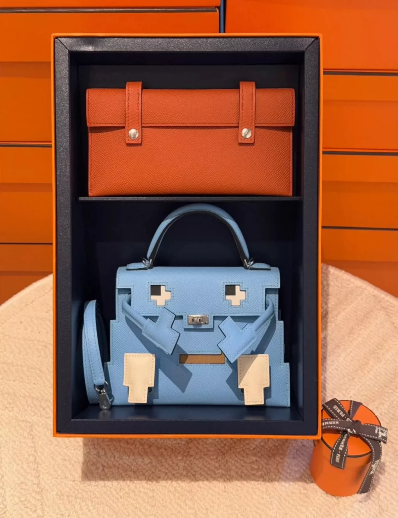 HERMÈS KELLY DOLL PICTO CELESTE EPSOM LEATHER PALLADIUM HARDWARE