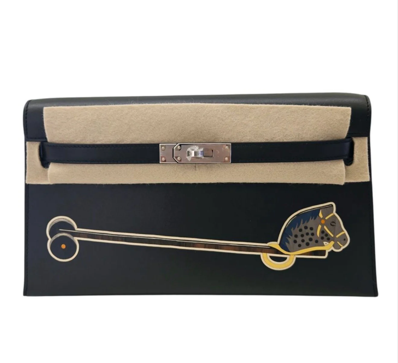 Hermès Kelly Elan "Cheval De Bois" Black and Multi Tadelakt Palladium Hardware - Image 2