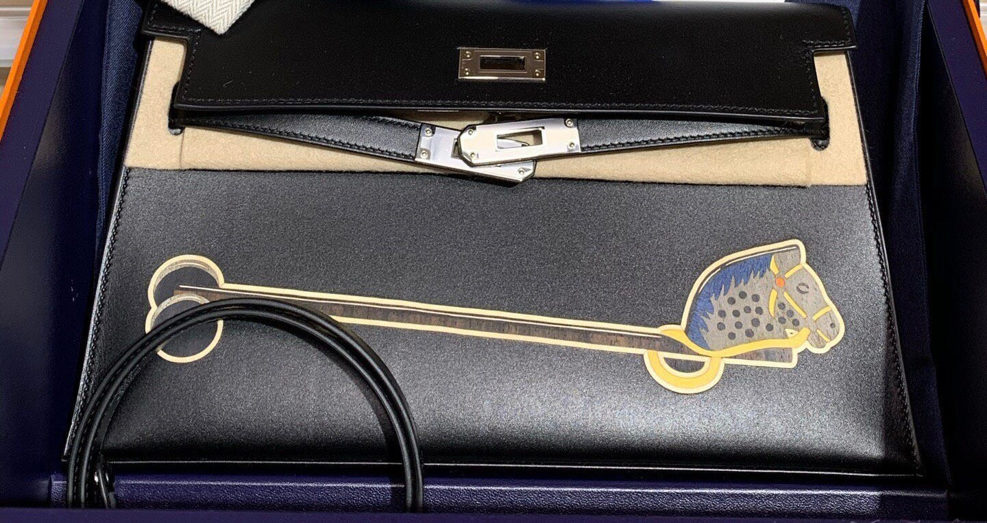 Hermès Kelly Elan "Cheval De Bois" Black and Multi Tadelakt Palladium Hardware - Image 9