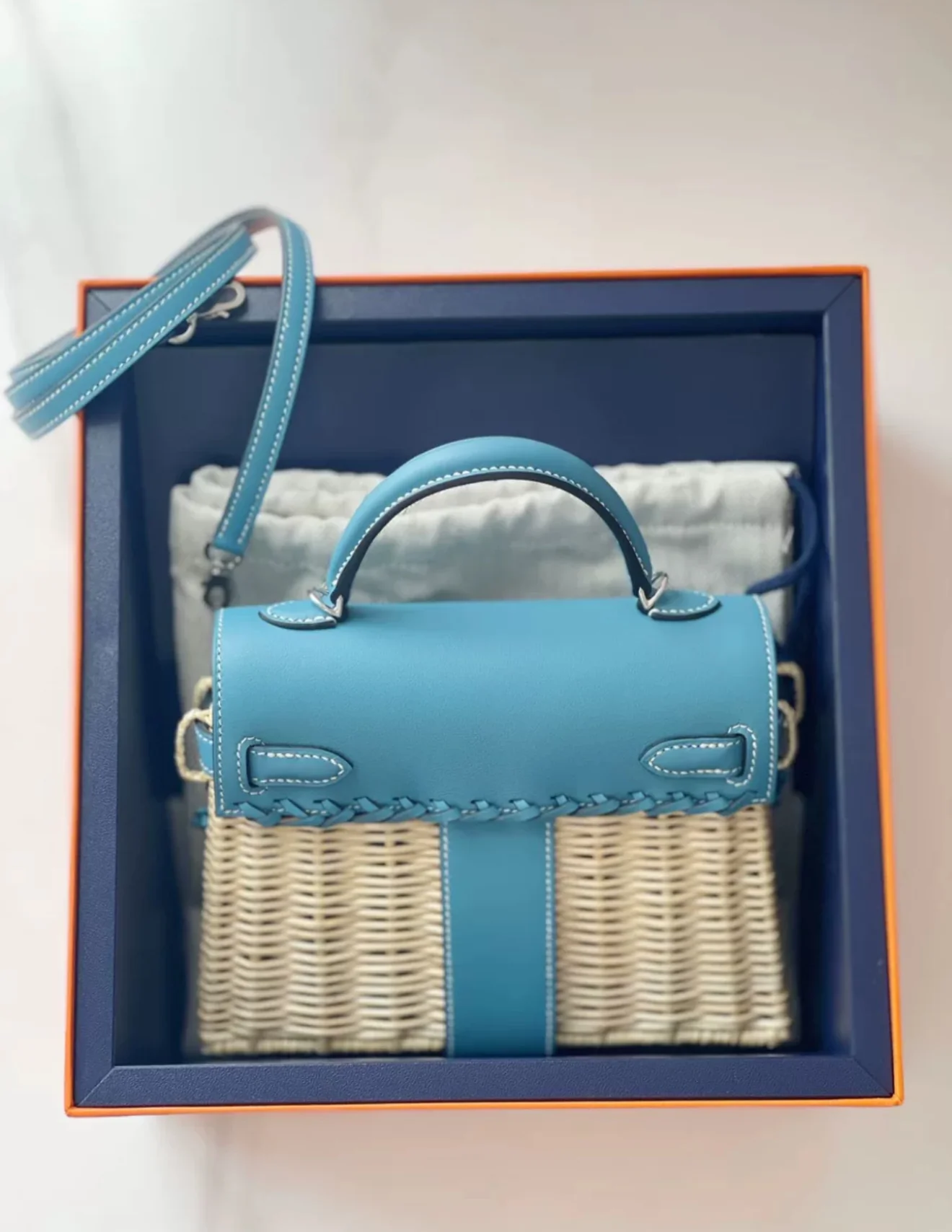 Hermès Kelly II Sellier Mini Picnic Bleu Jean Swift Leather Palladium Hardware - Image 2
