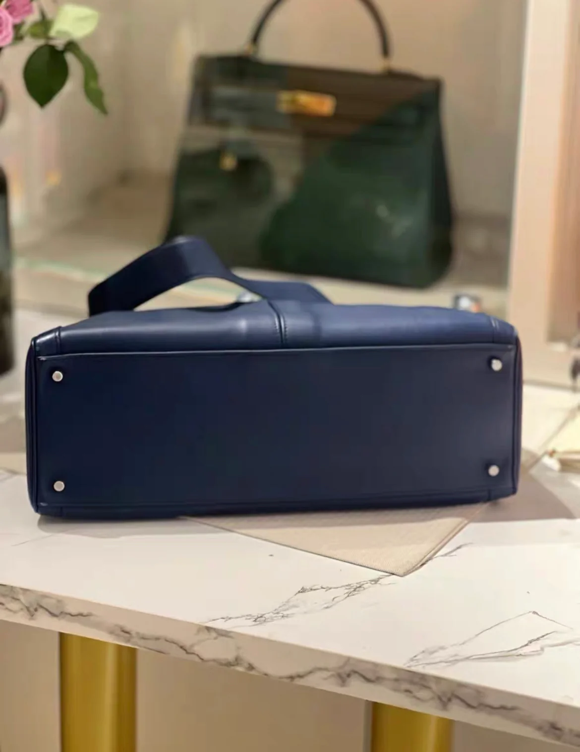 Hermes Kelly Lakis 40 Bag Blue Swift Leather Palladium Hardware - Image 3