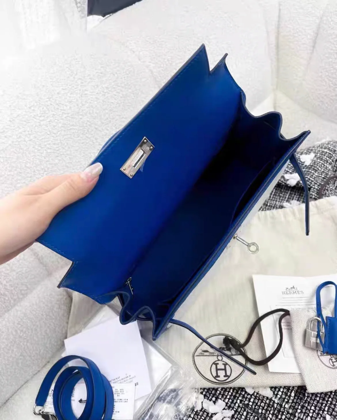 Hermès Kelly Limited Edition 28 Bleu France Swift Toile Palladium Hardware PHW - Image 4