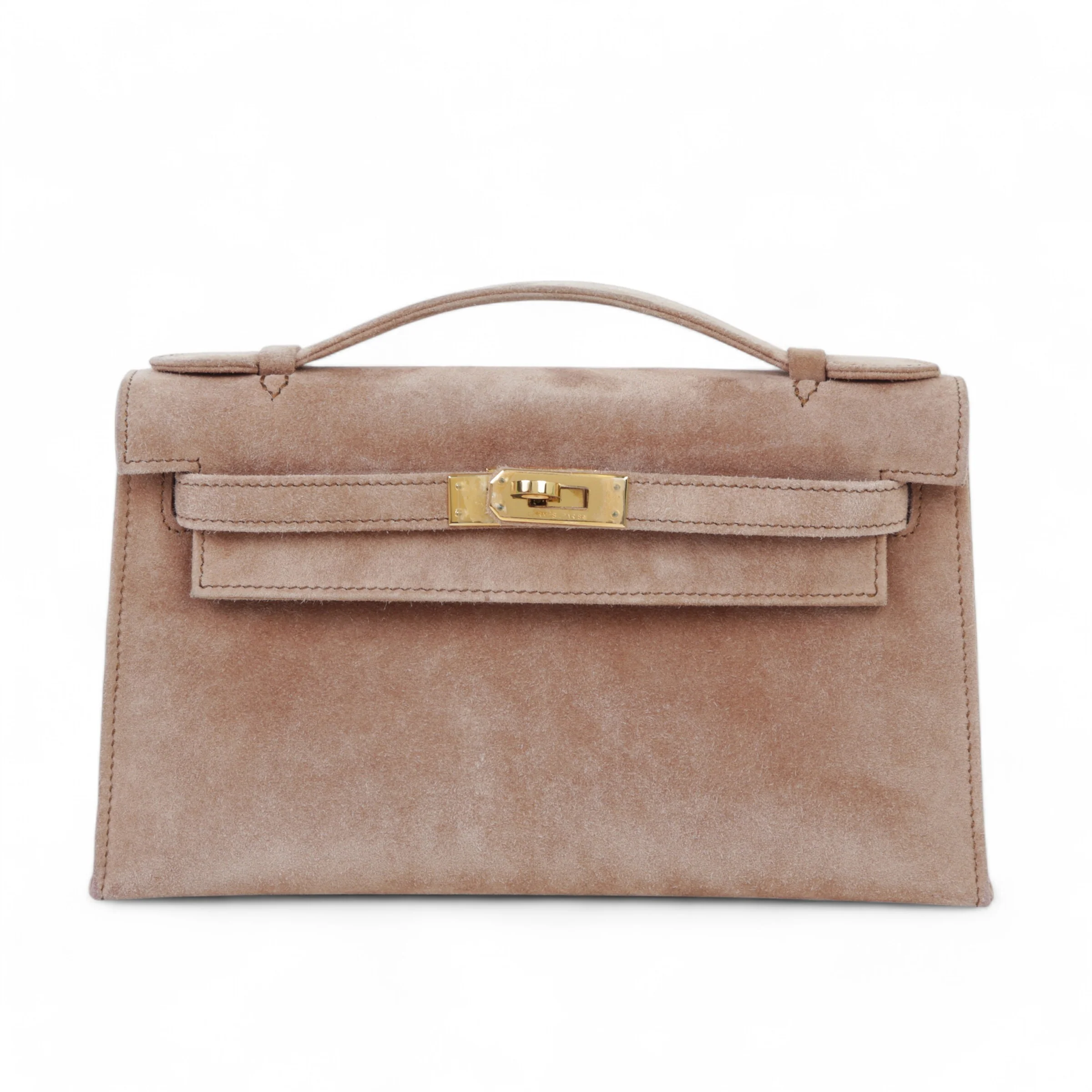 HERMÈS Kelly Pochette Doblis Suede Gold hardware Square