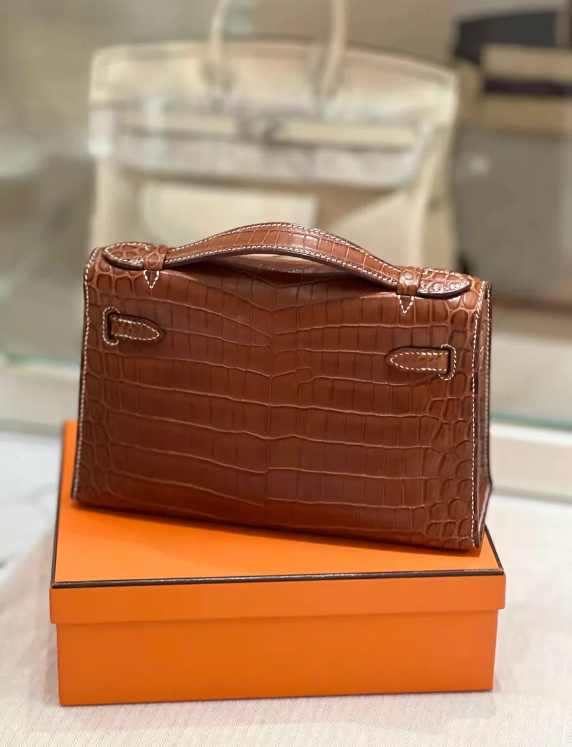 HERMÈS KELLY POCHETTE FAUVE BARÉNIA NILOTICUS CROCODILE PALLADIUM HARDWARE - Image 3