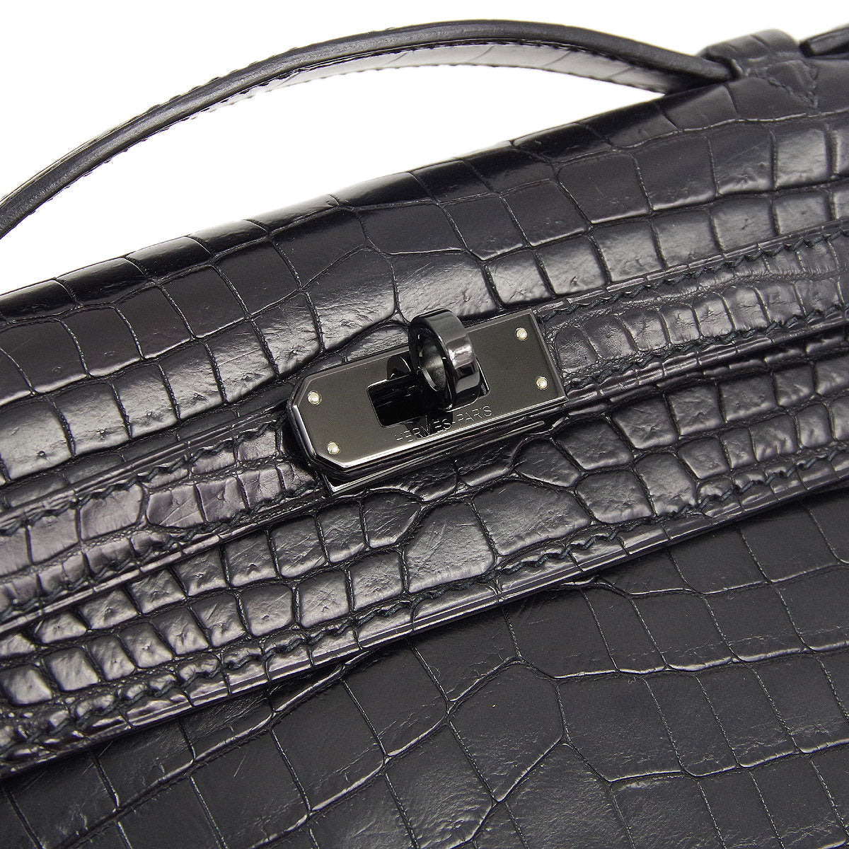 Hermes Kelly Pochette So Black Noir Matte Crocodile Leather - Image 5