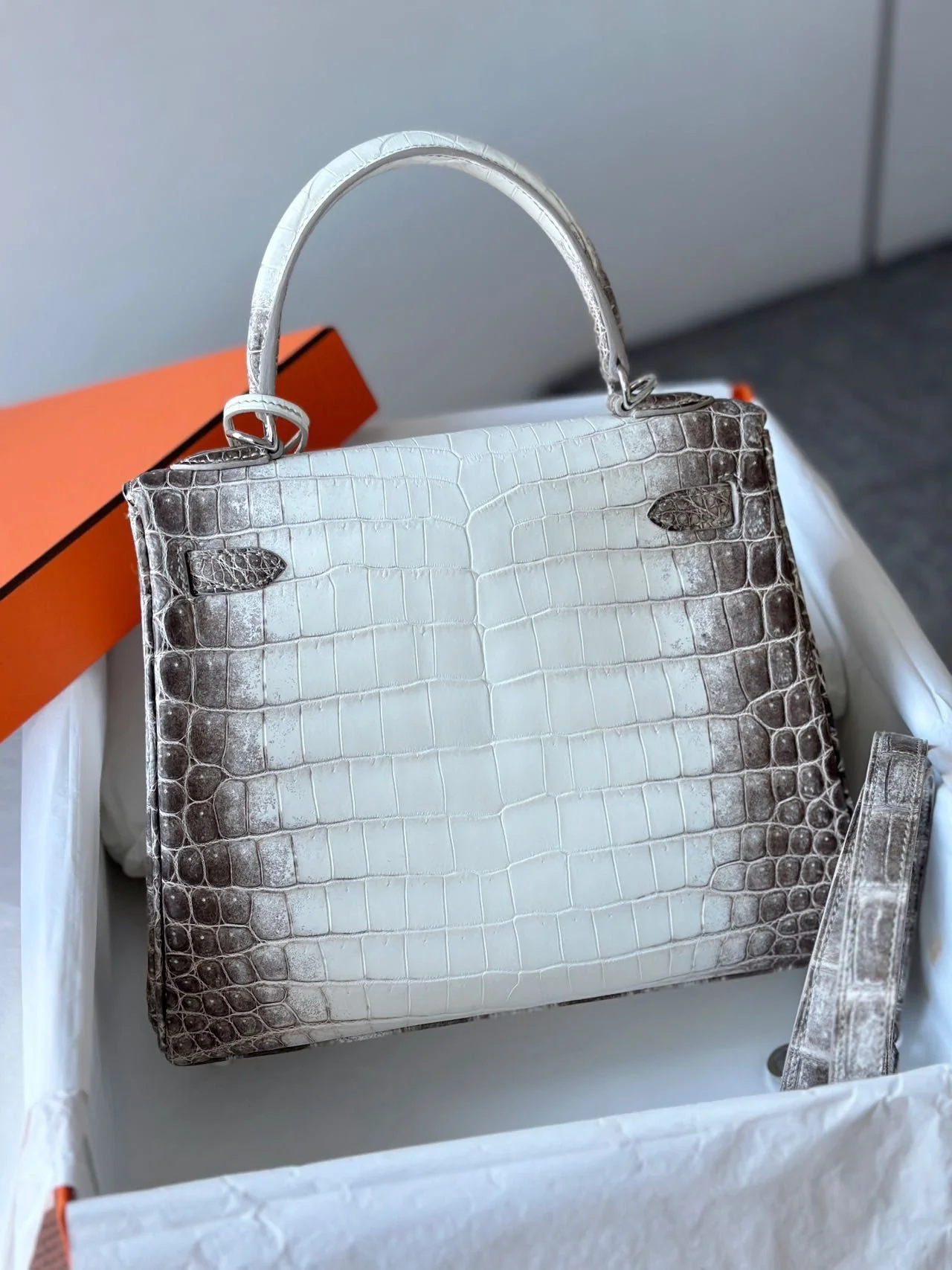 Hermès Kelly Retourne 25 Himalaya Niloticus Crocodile Palladium Hardware - Image 5