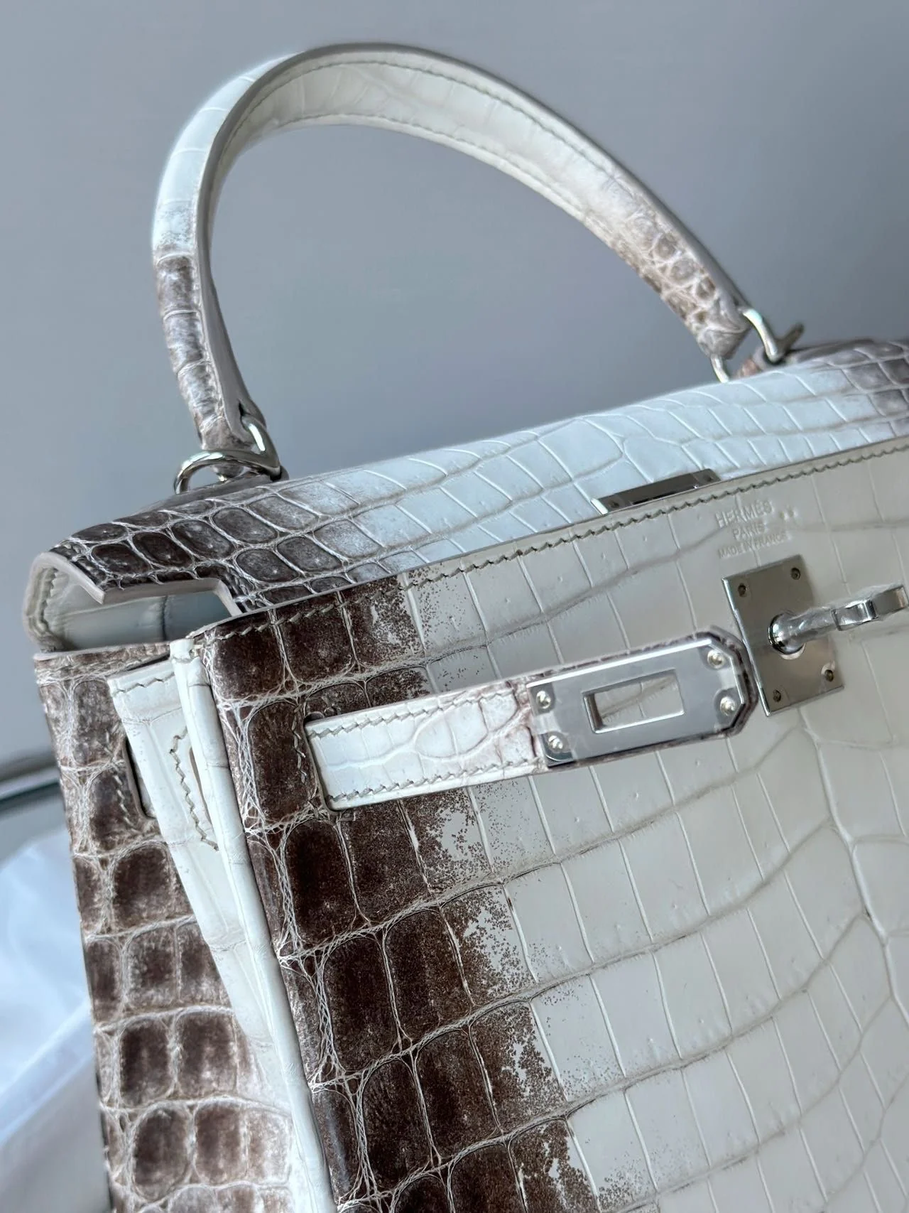 Hermès Kelly Retourne 25 Himalaya Niloticus Crocodile Palladium Hardware - Image 7