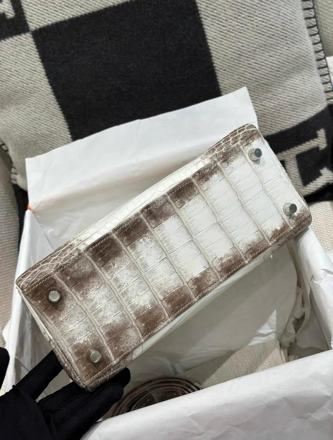 Hermès Kelly Retourne 25 Himalaya Niloticus Crocodile Palladium Hardware - Image 6