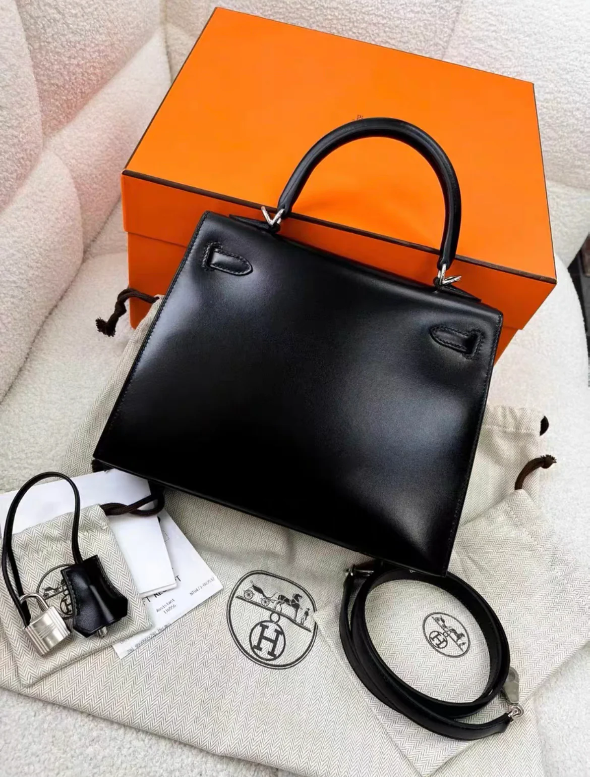 Hermes Kelly Sellier 25 Black Box Palladium Hardware - Image 4