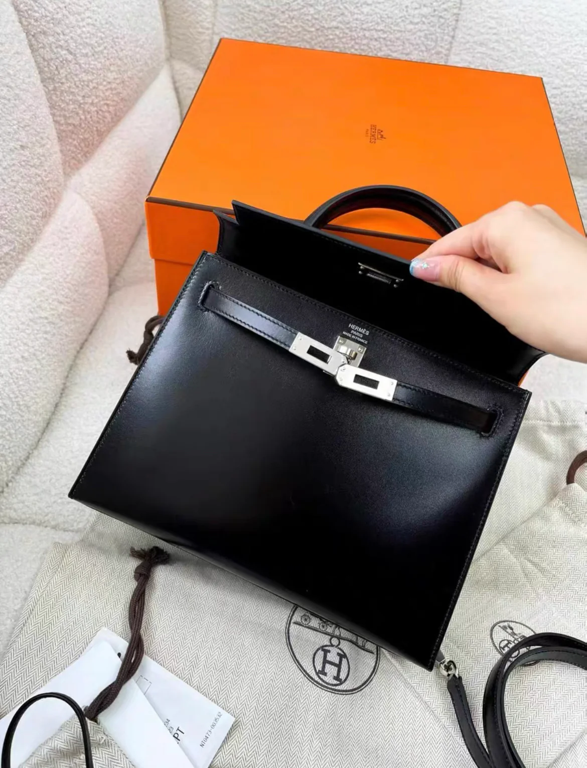 Hermes Kelly Sellier 25 Black Box Palladium Hardware - Image 5