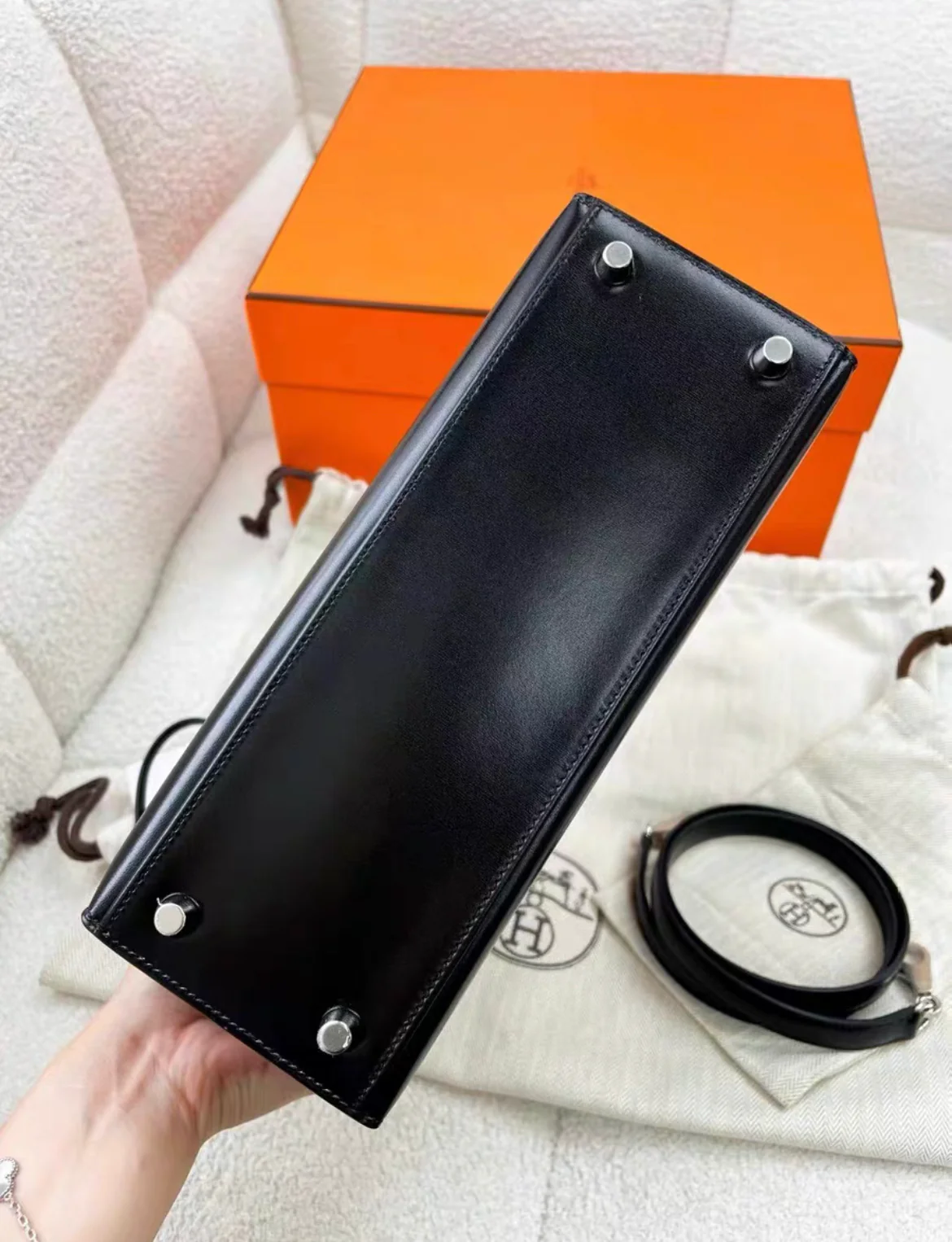 Hermes Kelly Sellier 25 Black Box Palladium Hardware - Image 6