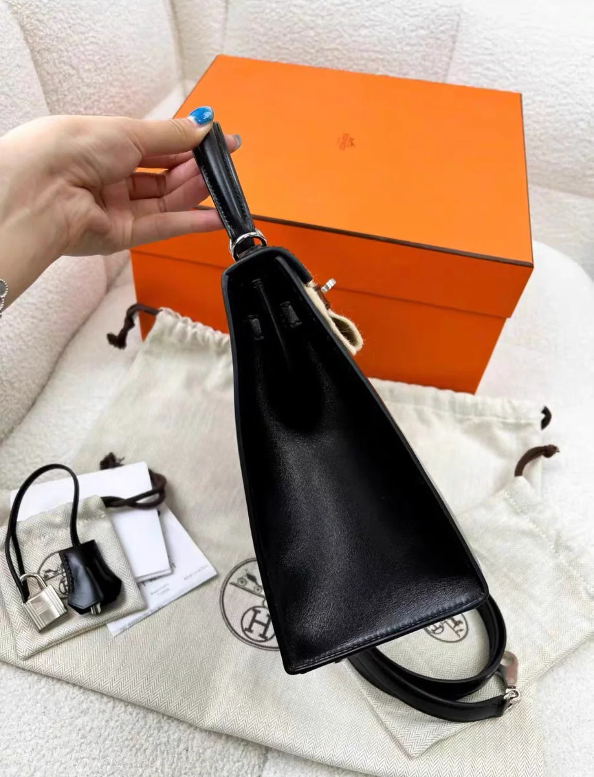 Hermes Kelly Sellier 25 Black Box Palladium Hardware - Image 7