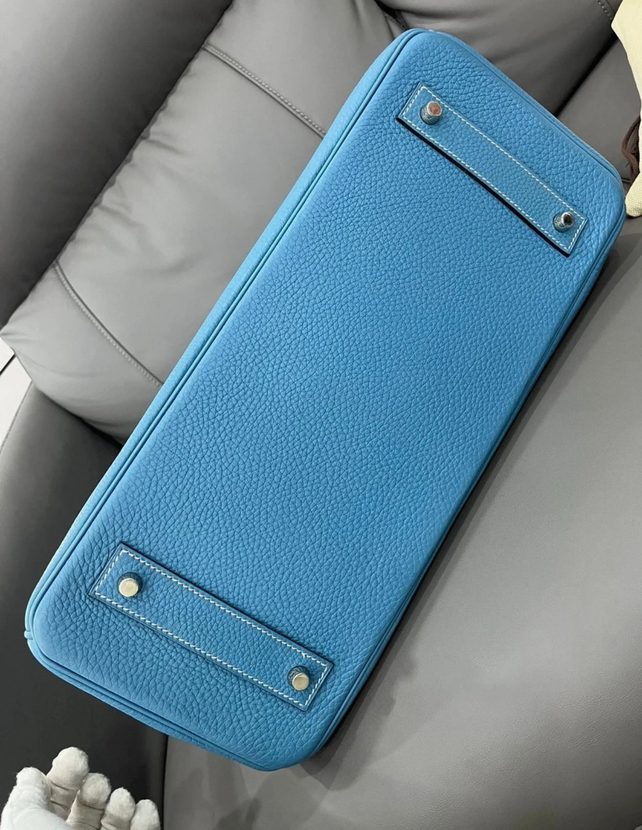 Hermes jpg 42 shoulder Birkin Blue Denim Togo leather palladium hardware - Image 2