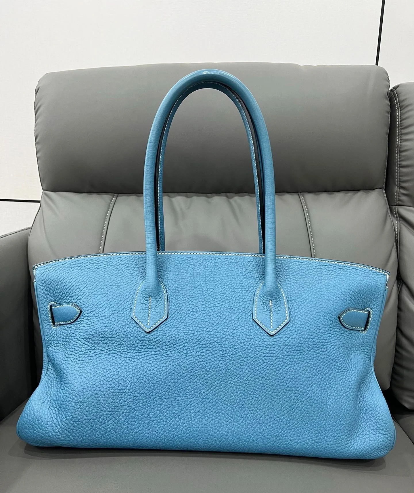 Hermes jpg 42 shoulder Birkin Blue Denim Togo leather palladium hardware - Image 3