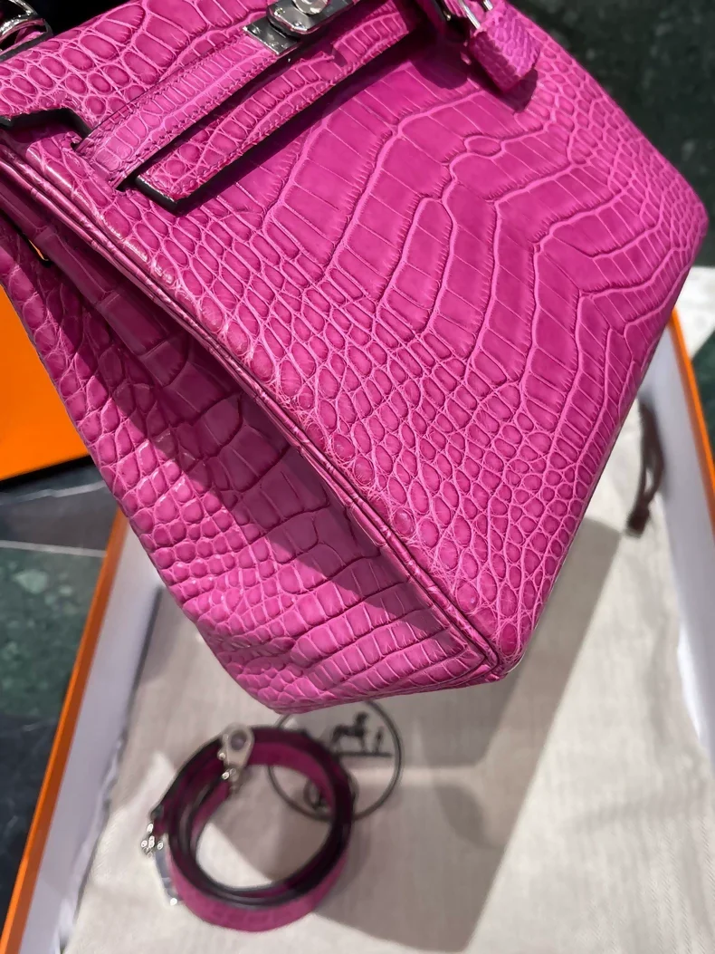 Hermes Kelly 25 L3 Rose Pourpre Matte Alligator leather palladium hardware - Image 3