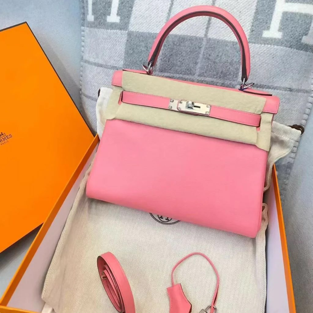 Hermes kelly 28 K4 Rose d’Ete Swift Leather Palladium Hardware