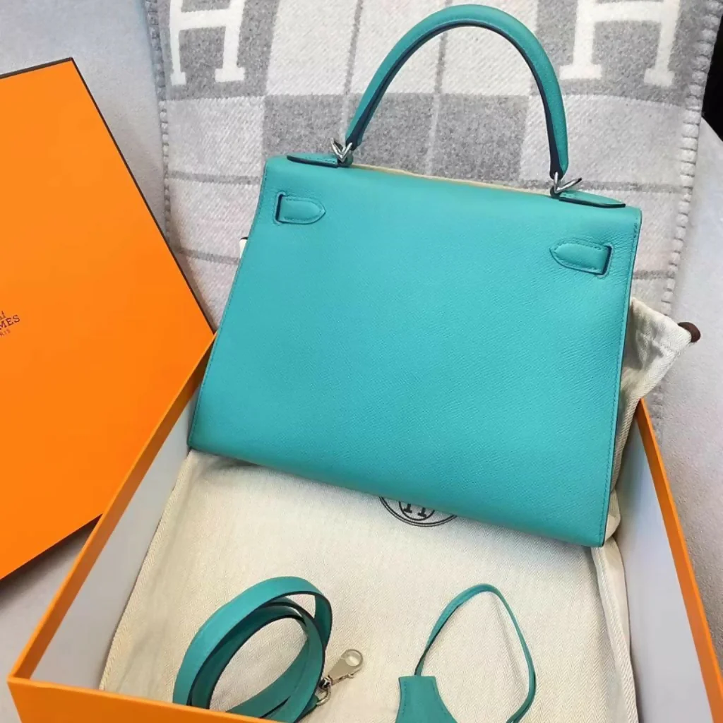 Hermes kelly 28 Vert Verone Epsom Leather Palladium Hardware - Image 3