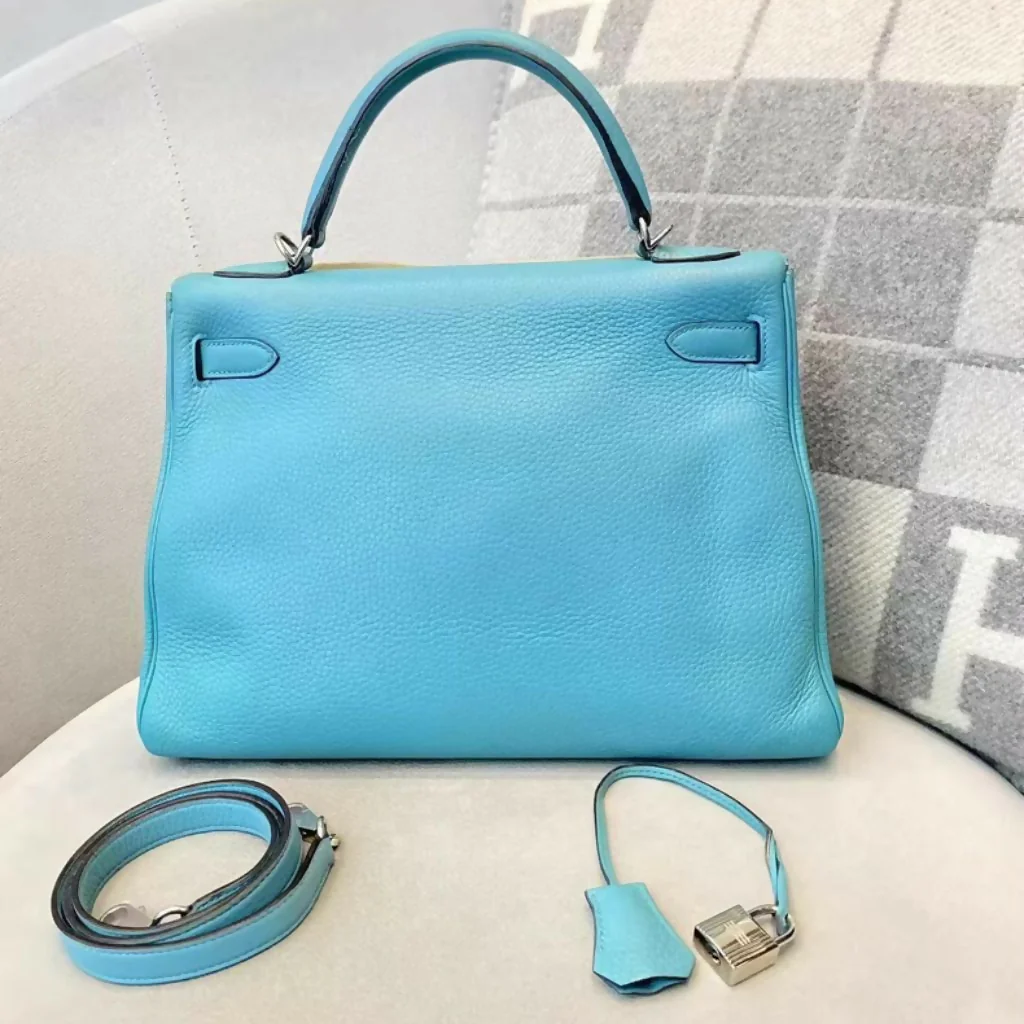 Hermes kelly 32 3P Bleu Atoll Togo Leather Palladium hardware - Image 2