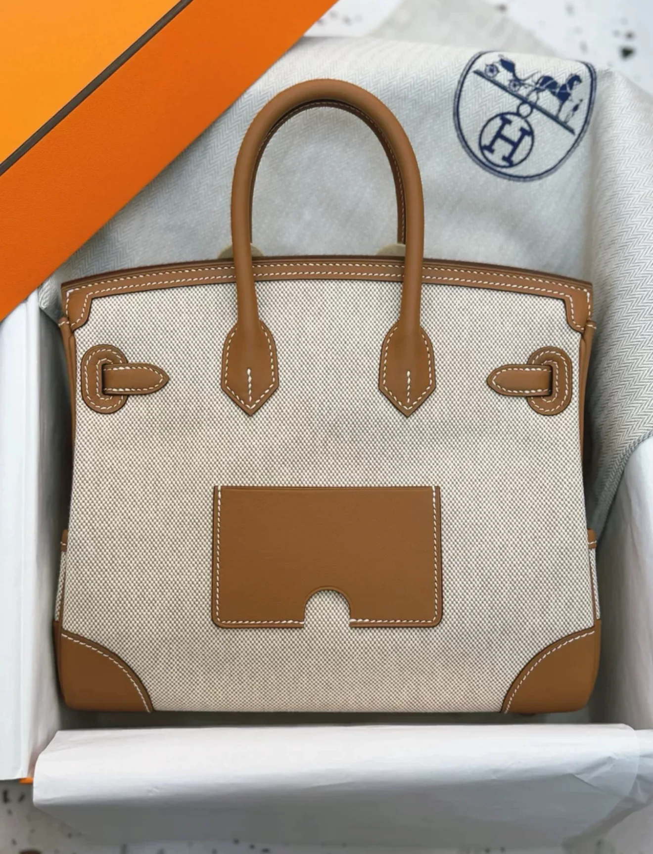 HERMÈS Limited Edition Birkin Cargo 25 in Gold Swift leather and Canvas with Palladium hardware - Image 2