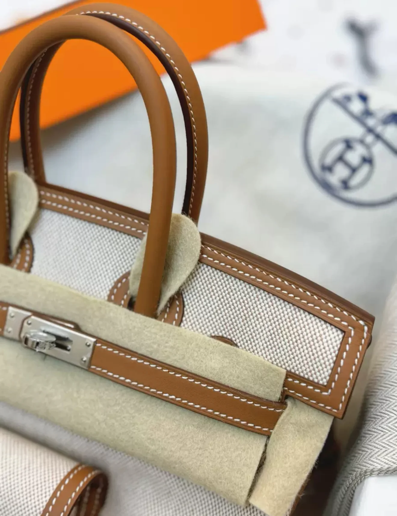HERMÈS Limited Edition Birkin Cargo 25 in Gold Swift leather and Canvas with Palladium hardware - Image 7