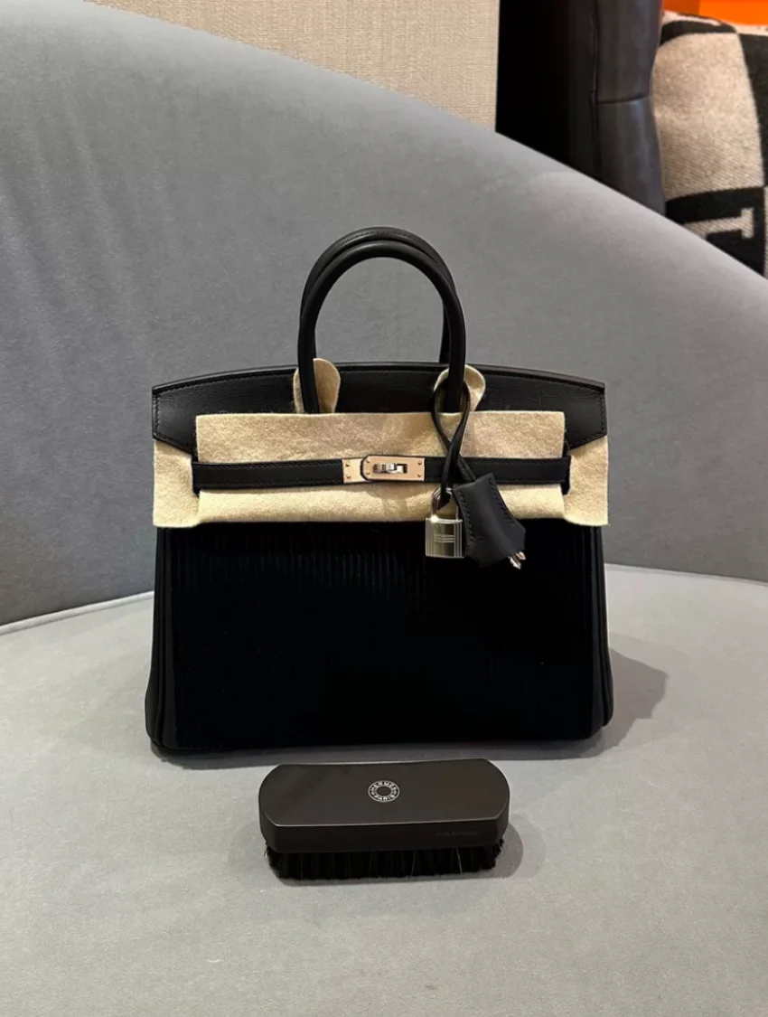 Hermès Limited Edition Black Swift Côte à Côte Tuffetage Birkin 25 Palladium Hardware - Image 2