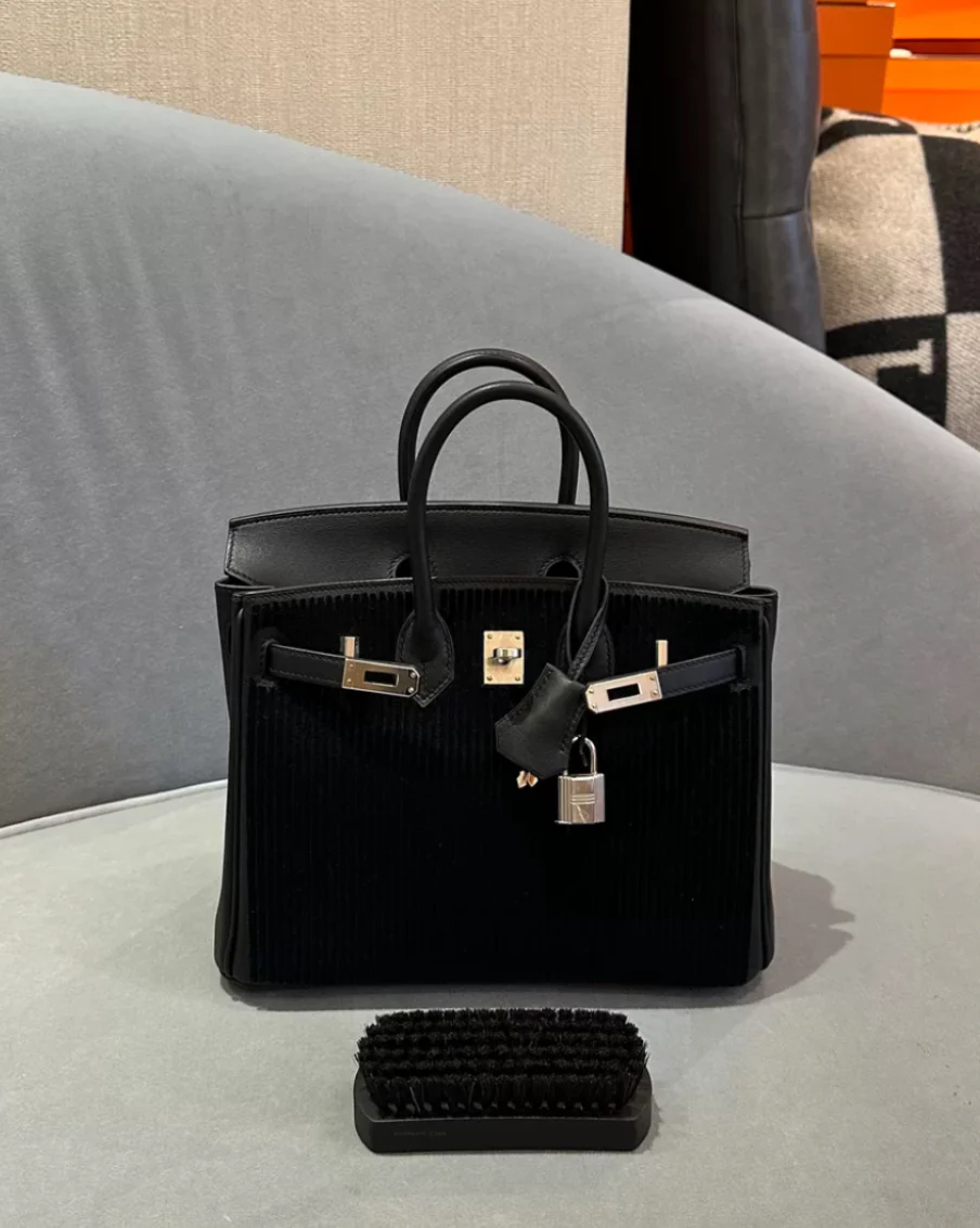 Hermès Limited Edition Black Swift Côte à Côte Tuffetage Birkin 25 Palladium Hardware - Image 3