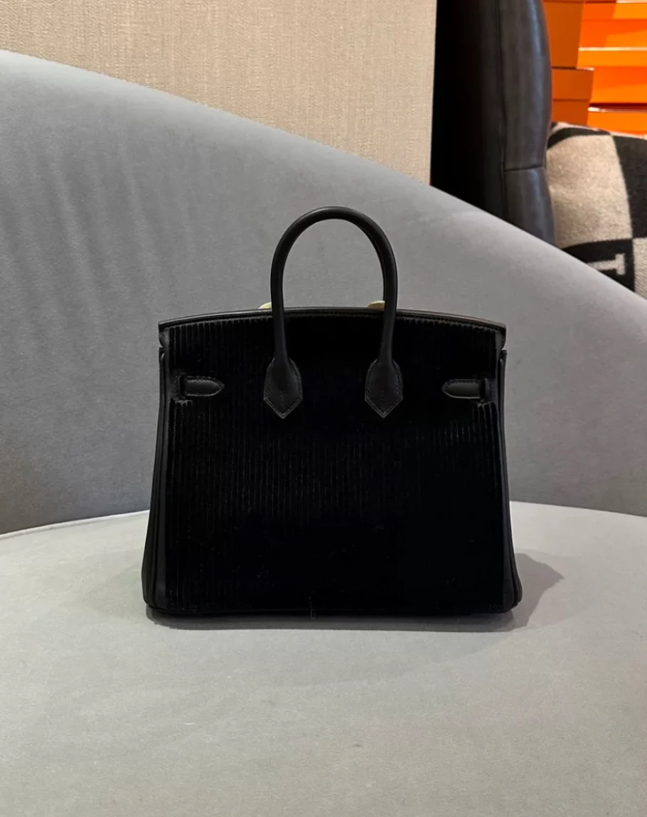 Hermès Limited Edition Black Swift Côte à Côte Tuffetage Birkin 25 Palladium Hardware - Image 4