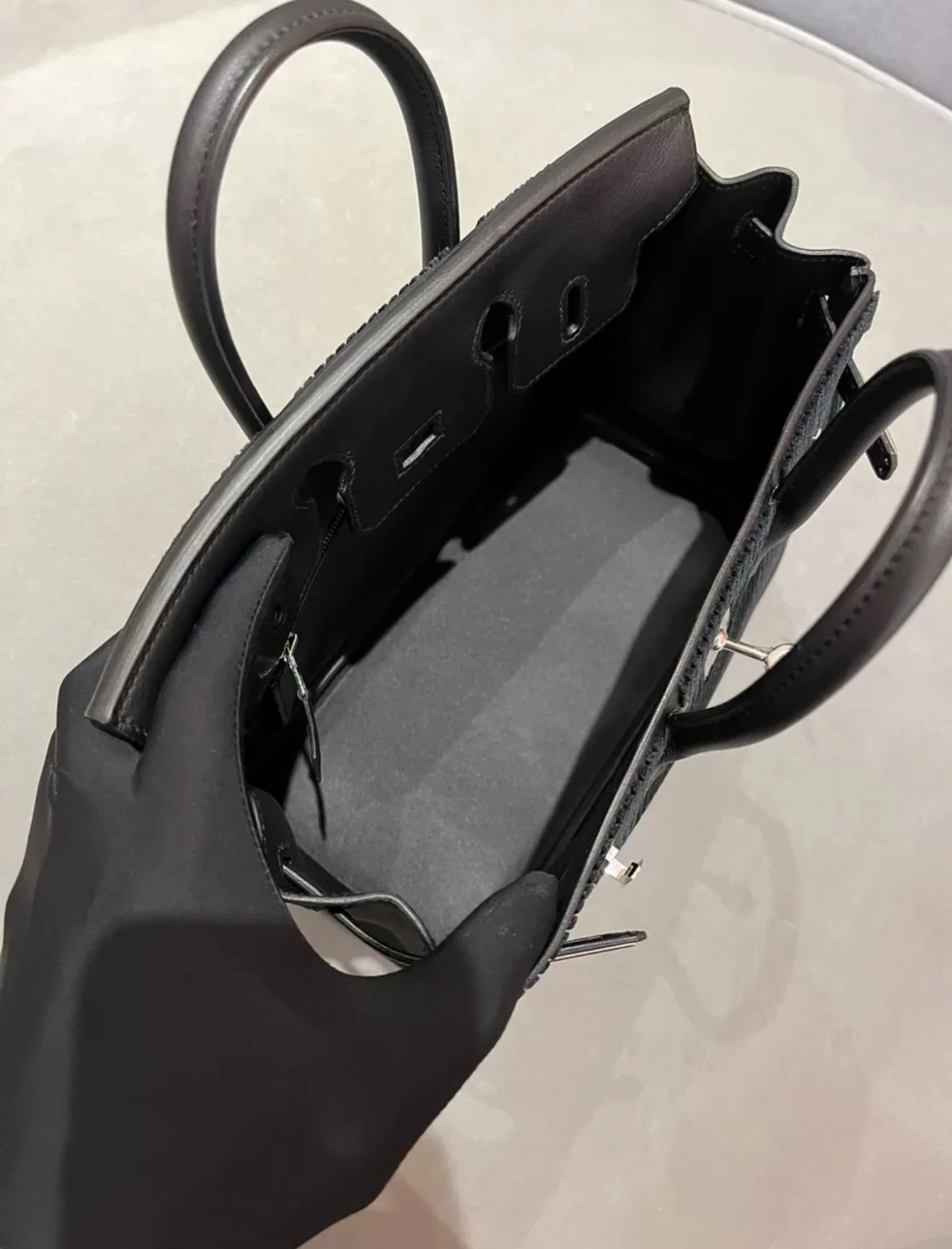 Hermès Limited Edition Black Swift Côte à Côte Tuffetage Birkin 25 Palladium Hardware - Image 5