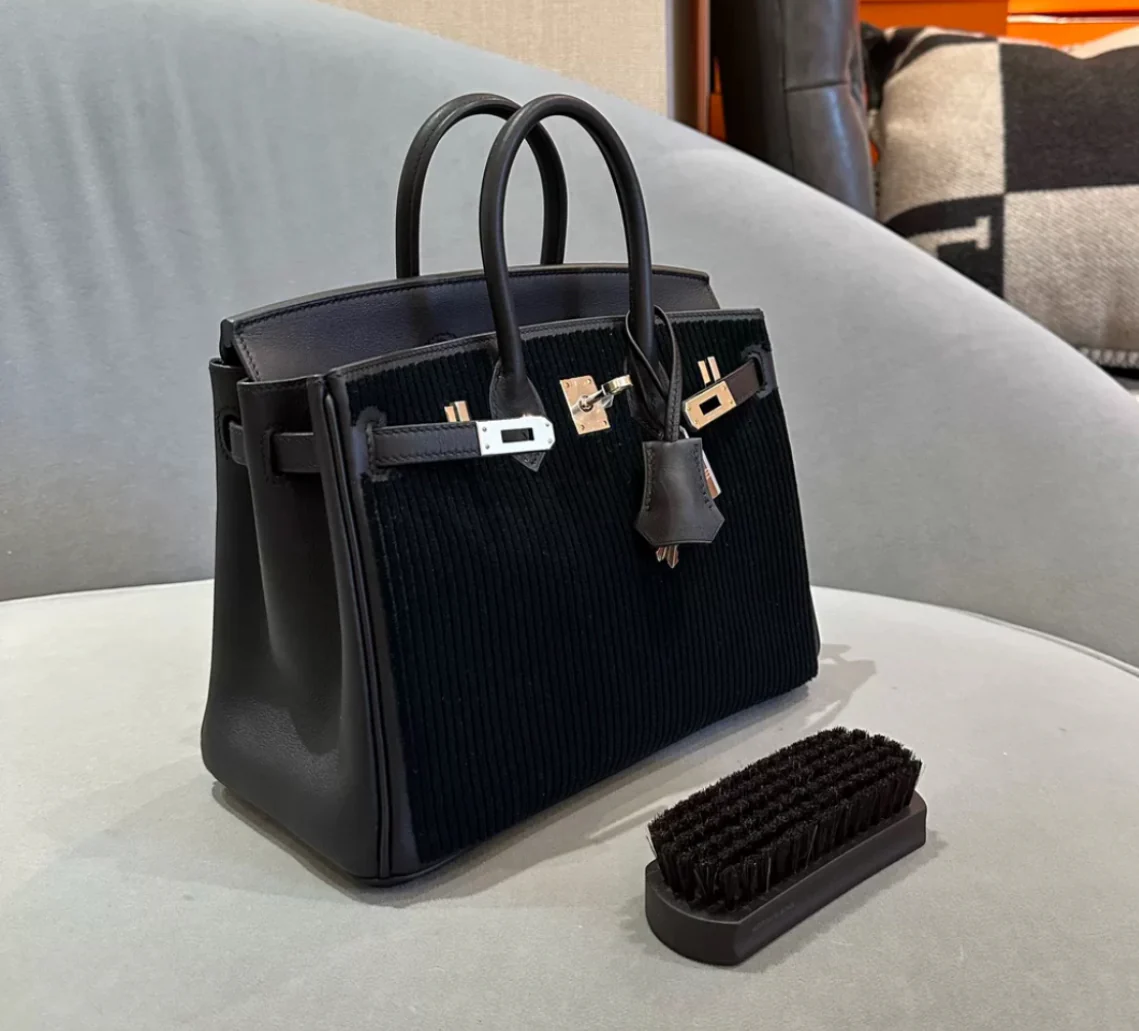 Hermès Limited Edition Black Swift Côte à Côte Tuffetage Birkin 25 Palladium Hardware - Image 6