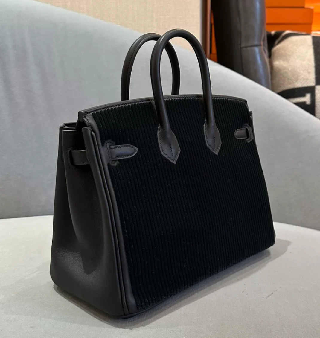Hermès Limited Edition Black Swift Côte à Côte Tuffetage Birkin 25 Palladium Hardware - Image 7