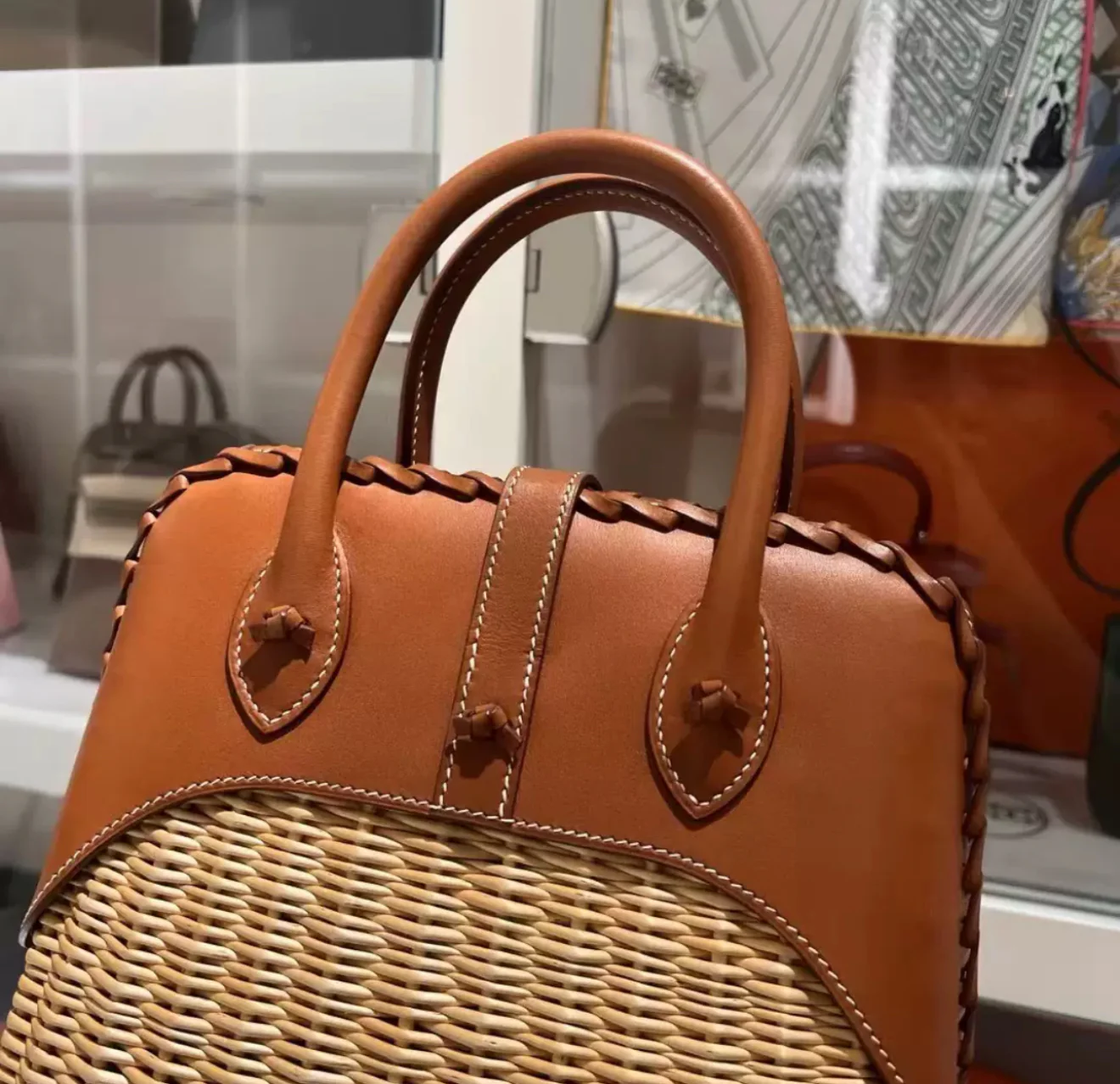 Hermes Limited Edition Bolide Bag Picnic Osier Wicker & Barenia Leather - Image 4