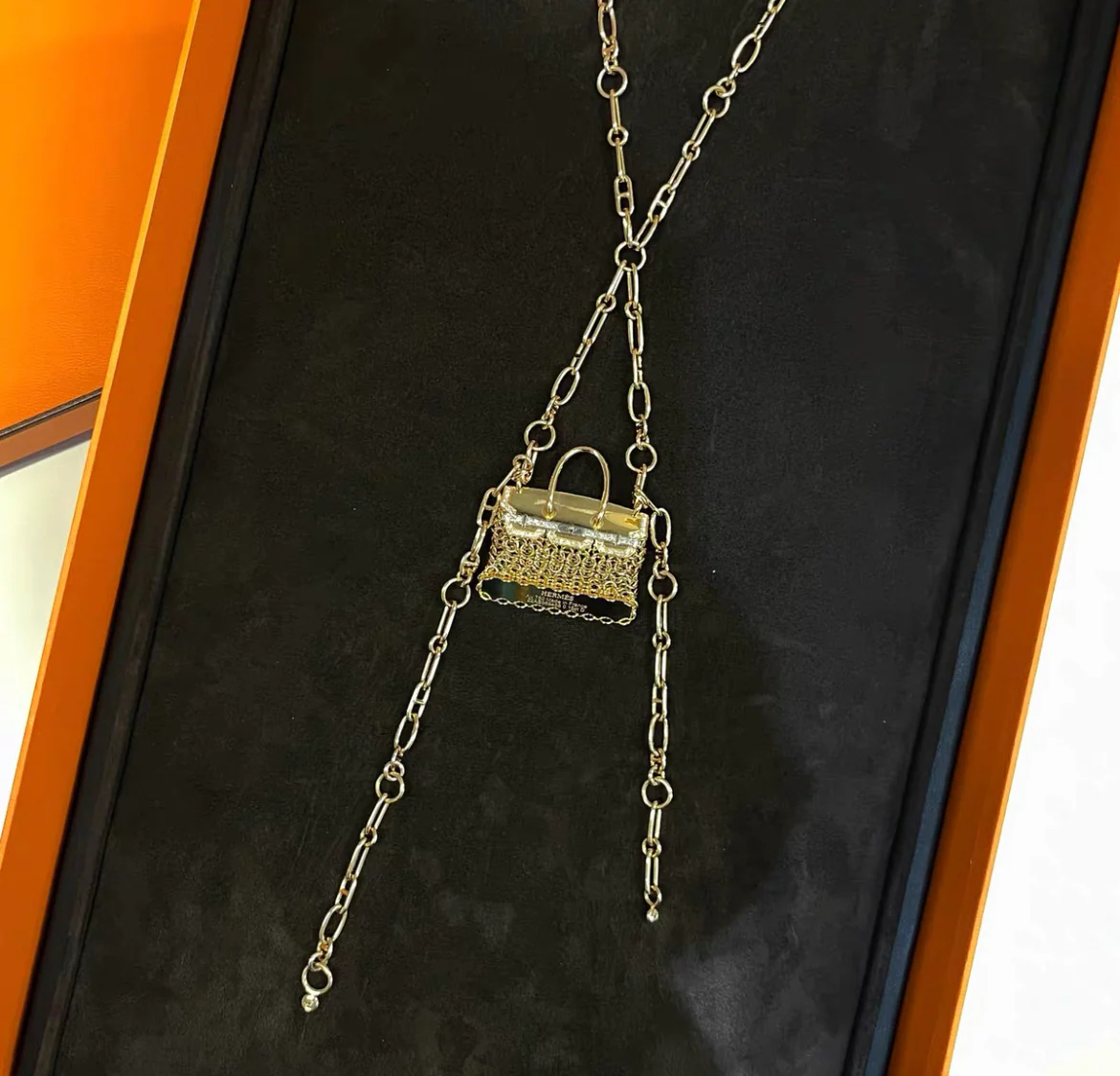 Hermes Limited Edition Diamond Precieux Birkin Rose Gold Pendant Necklace - Image 2