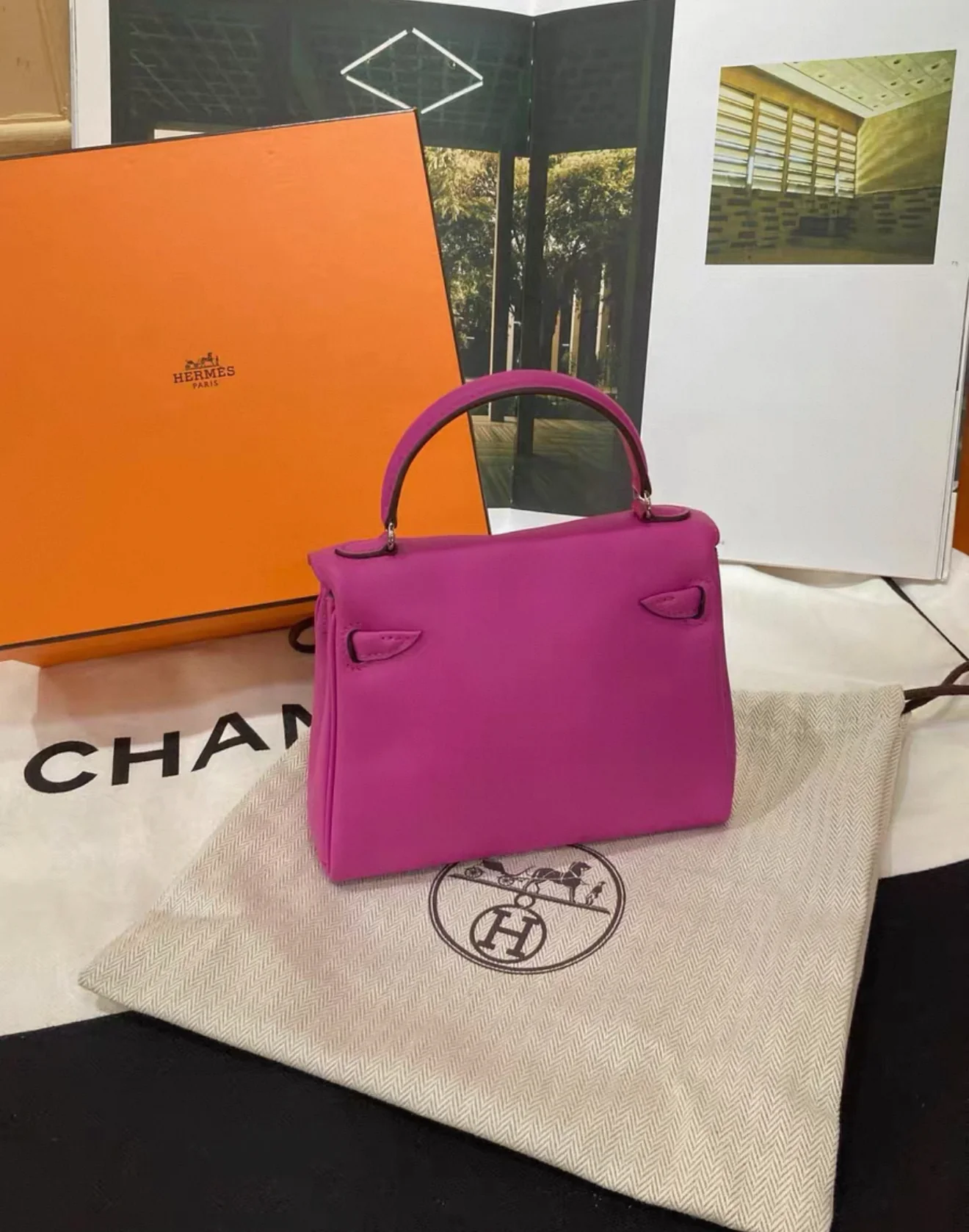 HERMÈS Limited Edition Kelly Doll Biscuit (4B) Magnolia (9I) Swift Palladium Hardware - Image 3